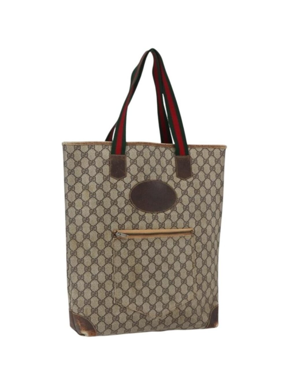 GUCCI GG Supreme Web Sherry Line Tote Bag PVC Beige Red